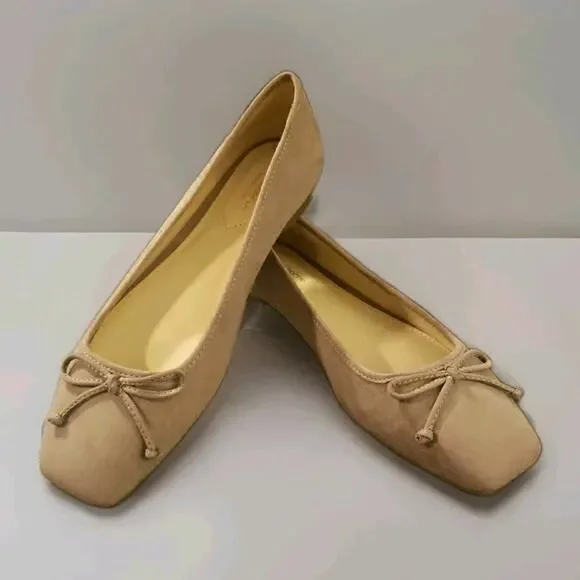 Liz Claiborne 8M Ballet Flats Tan Suede Square Toe Flushing Slip On Memory Foam - Picture 1 of 11